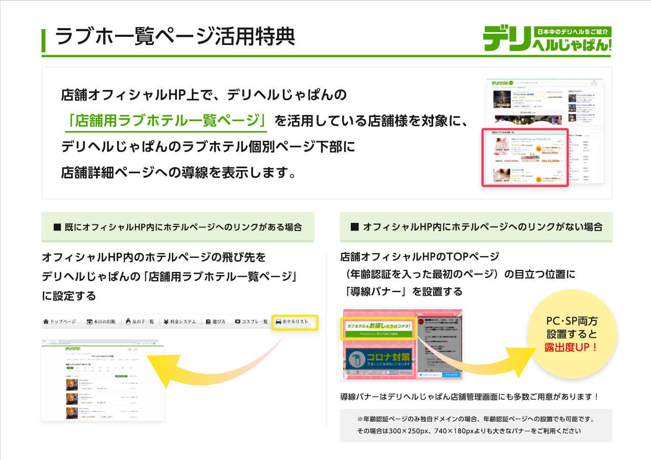 デリヘルじゃぱん：ラブホ⼀覧ページ活⽤特典