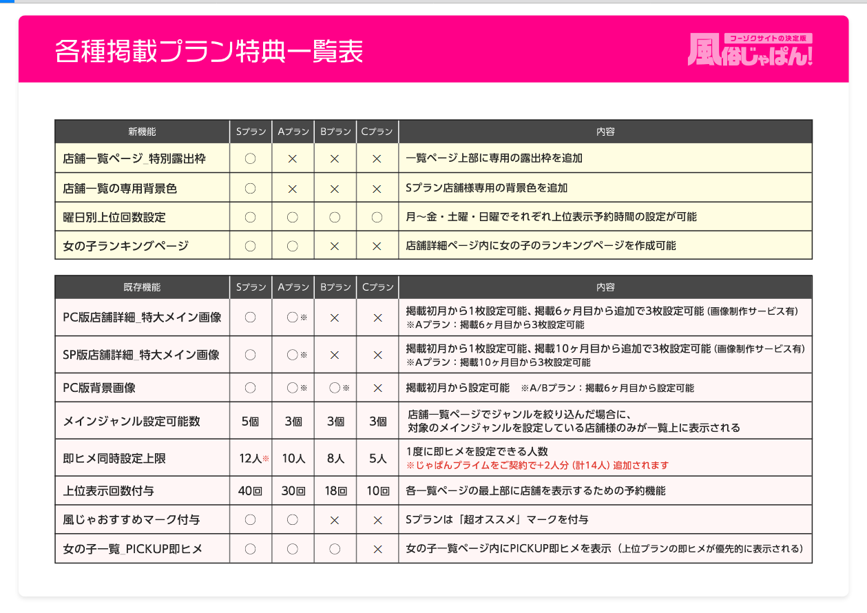 風俗じゃぱん：Sプラン_概要資料